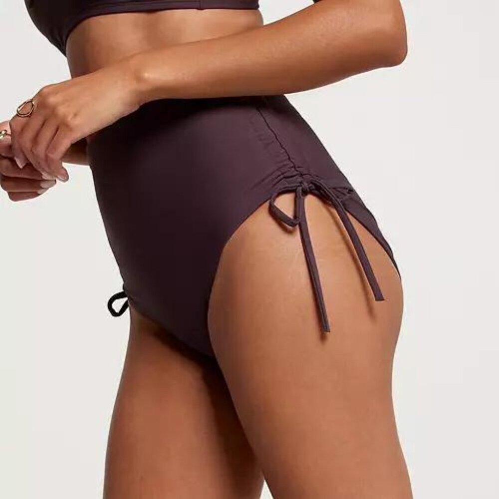 NWT CALIA Women's High Waisted Ruched Side Tie Swim Bottoms - Picture 2 of 4